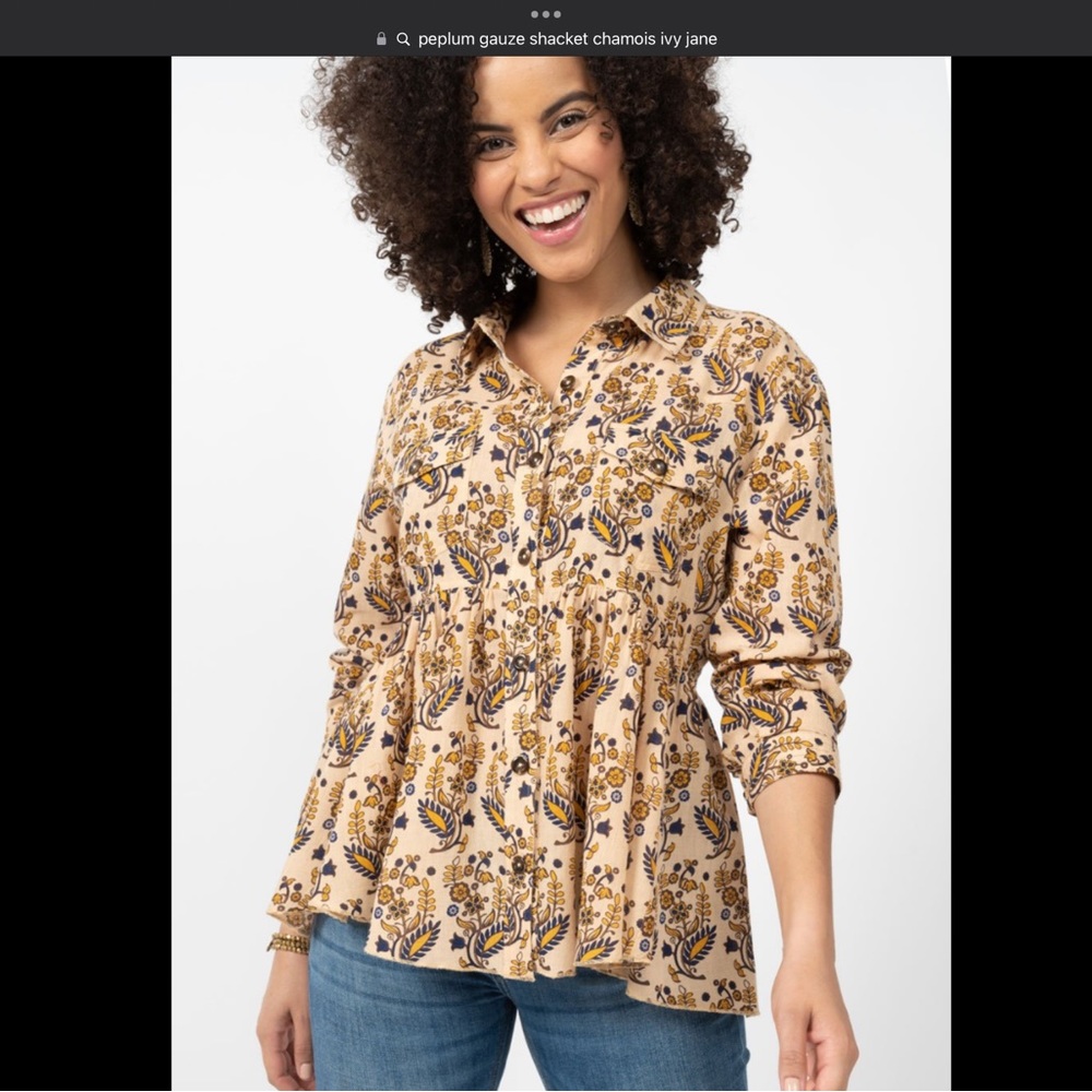 Ivy Jane peplum Gauze shacket chamois blouse size Small. NWT